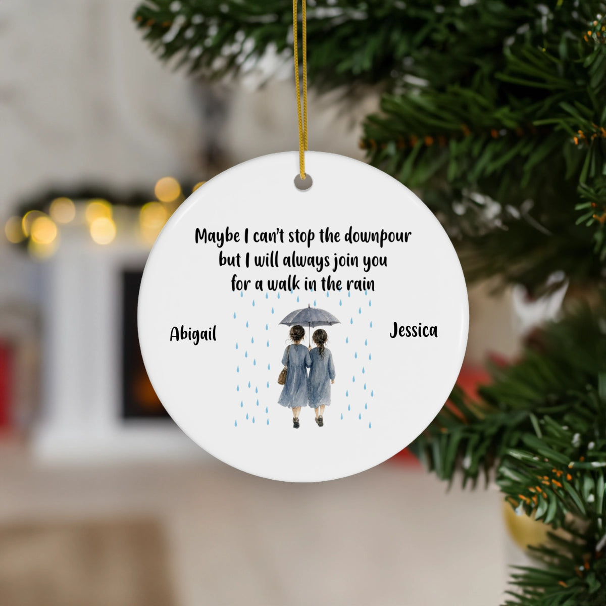 Personalized Friends Ornament, Walk in the Rain