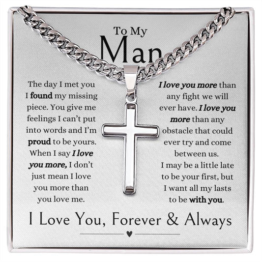 To My Man | The Day I Met You I Found My Missing Piece | Personalized Steel Cross Necklace