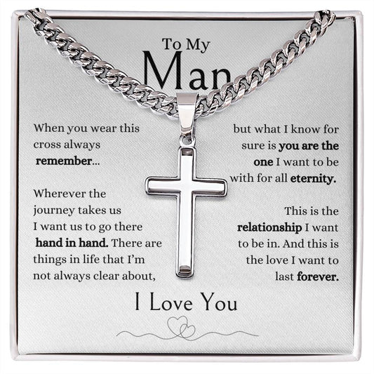 To My Man | When You Wear This Necklace | Personalized Steel Cross Necklace