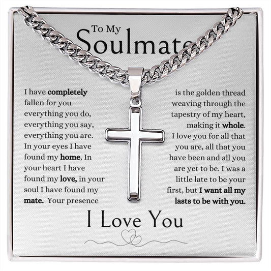 To My Soulmate I Have Completely Fallen For You | Personalized Steel Cross Necklace