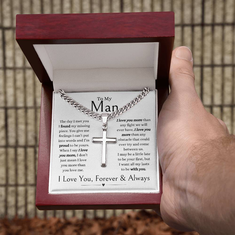 To My Man | The Day I Met You I Found My Missing Piece | Personalized Steel Cross Necklace