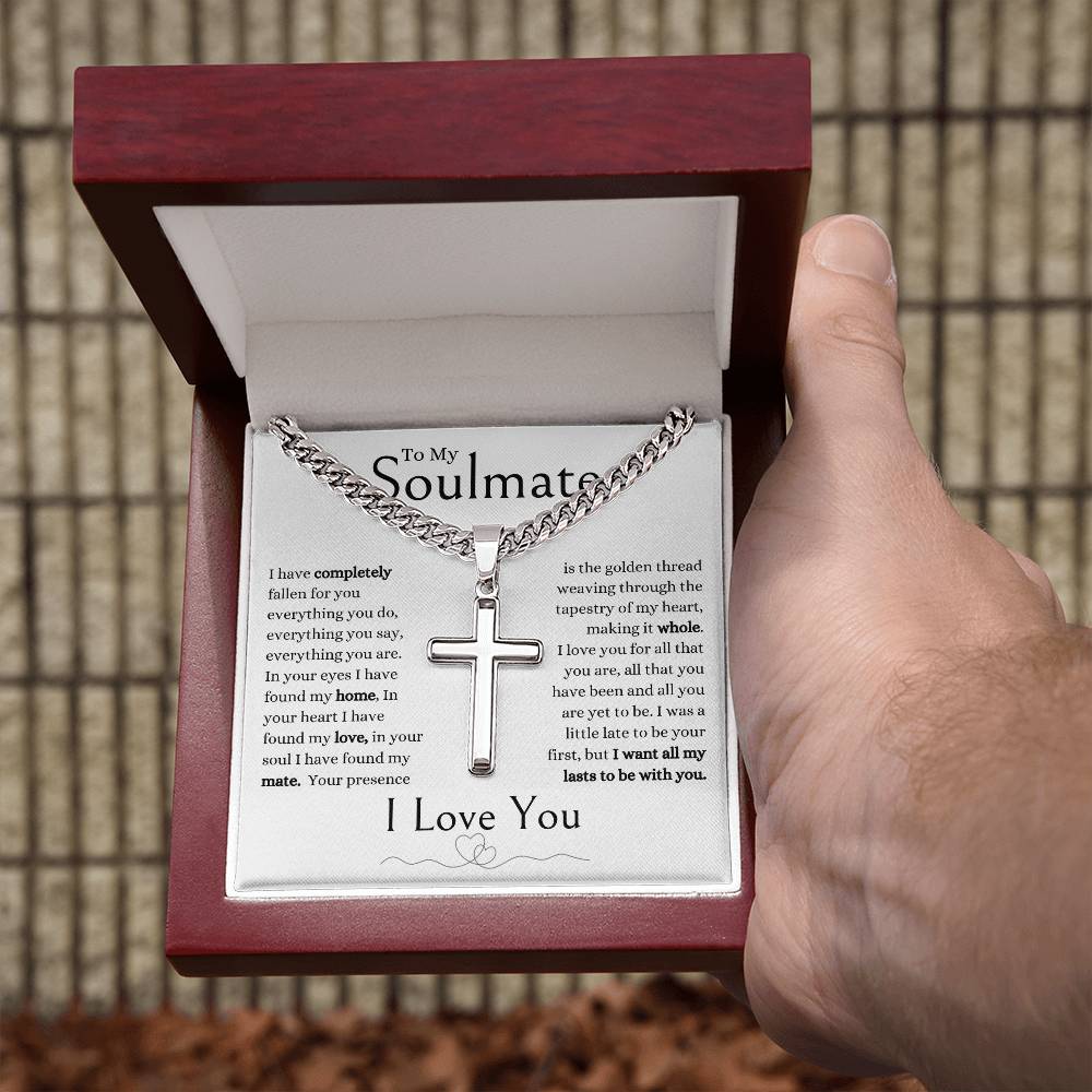 To My Soulmate I Have Completely Fallen For You | Personalized Steel Cross Necklace