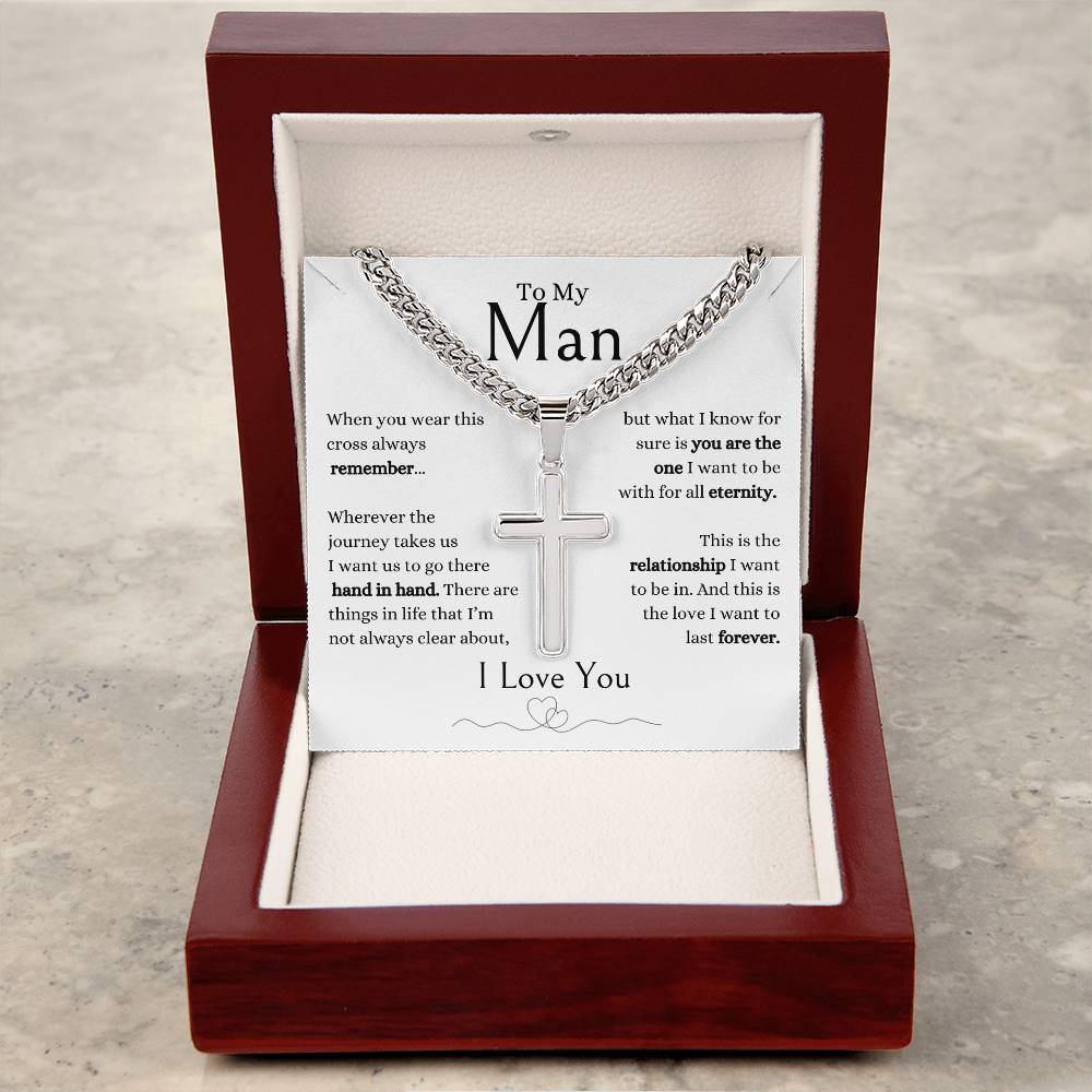 To My Man | When You Wear This Necklace | Personalized Steel Cross Necklace