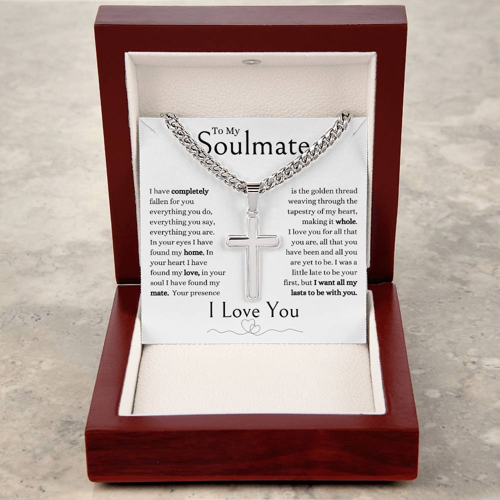 To My Soulmate I Have Completely Fallen For You | Personalized Steel Cross Necklace