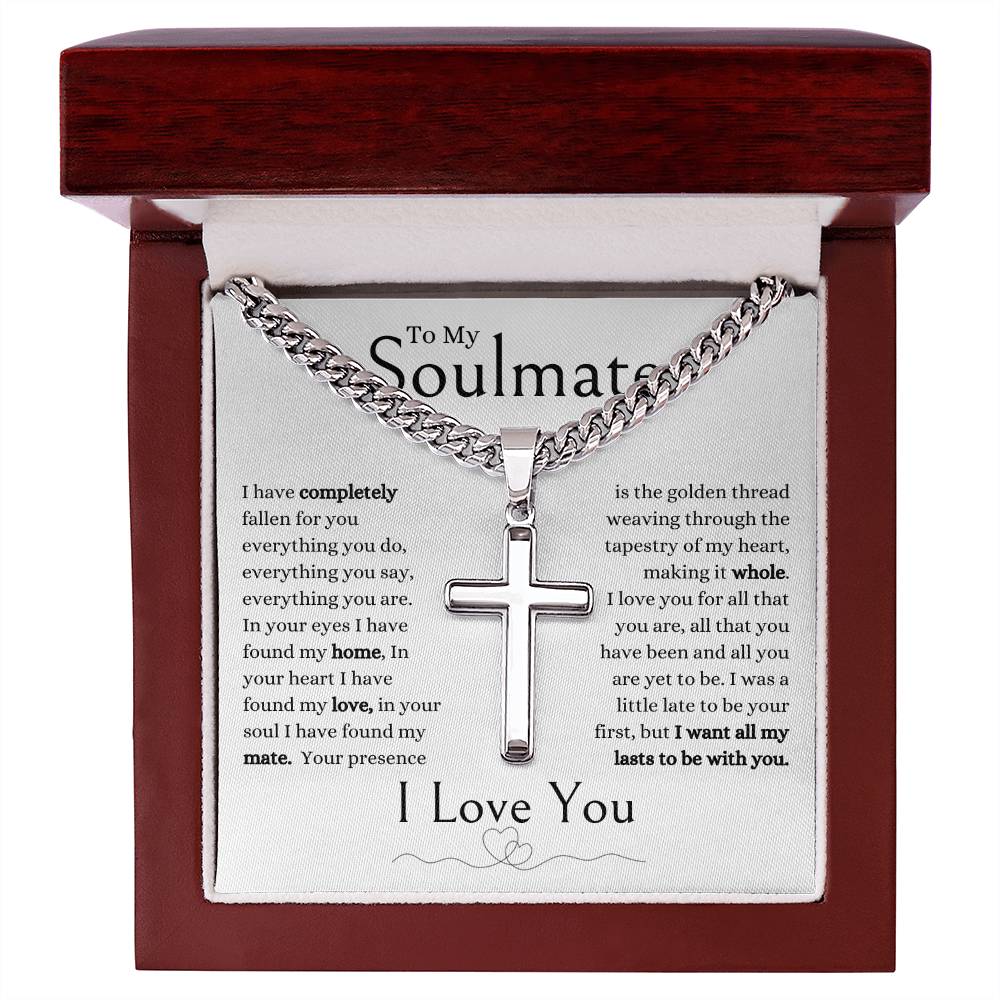 To My Soulmate I Have Completely Fallen For You | Personalized Steel Cross Necklace