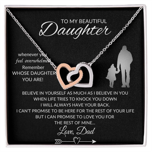 To My Daughter | Whenever You Feel Overwhelmed Remember Love Dad | Interlocking Hearts Necklace