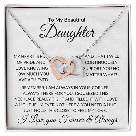 To My Beautiful Daughter | My Heart Is Full of Pride | Interlocking Hearts Necklace