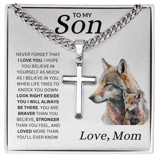 To My Son Never Forget That I Love You Wolves | Artisan Cross Necklace