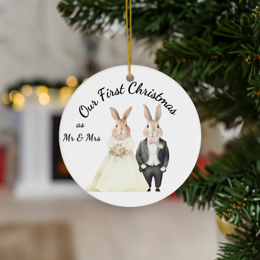 Our First Christmas Rabbit Couple Ceramic Ornament