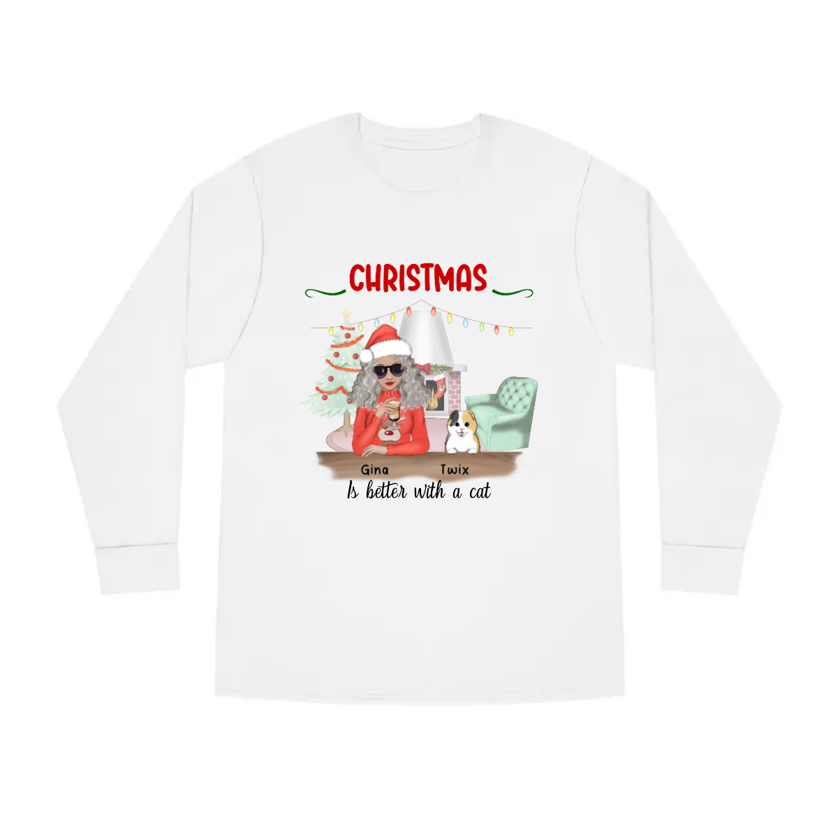 Custom Christmas is Better With Cats/Dogs Long Sleeve Tee