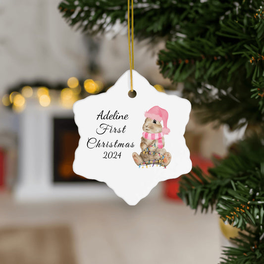 Personalized Baby's First Christmas Bunny in Lights Ornament