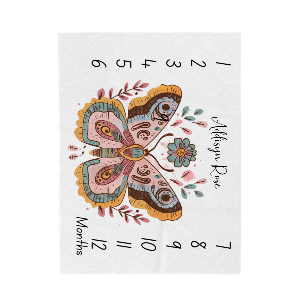 Boho Butterfly Milestone Velveteen Plush Blanket