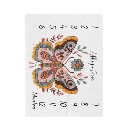 Boho Butterfly Milestone Velveteen Plush Blanket