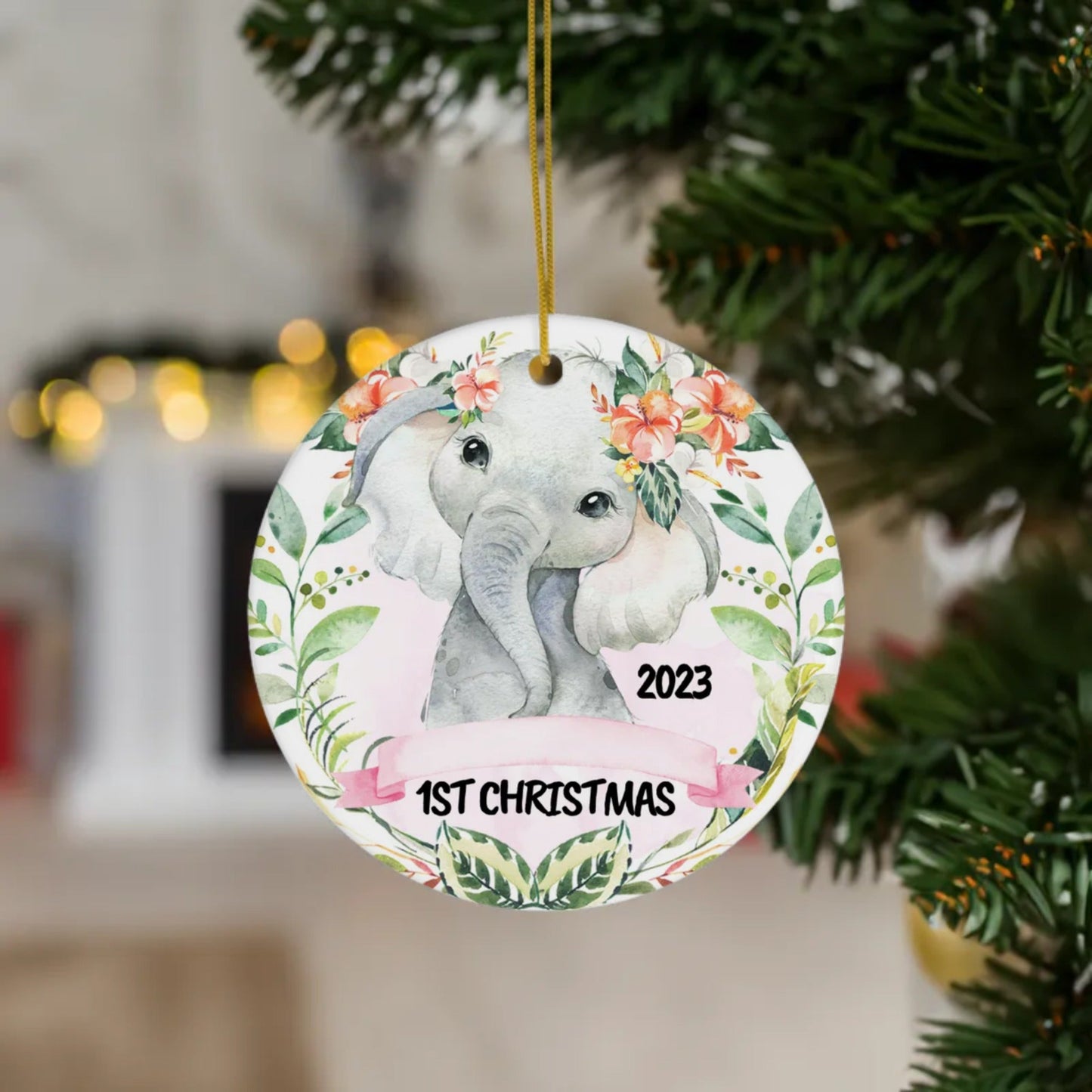 Boy Girl Baby's 1st Christmas Wild Animals Elephant Meerkat Zebra Monkey Lion RhinoCeramic Ornament