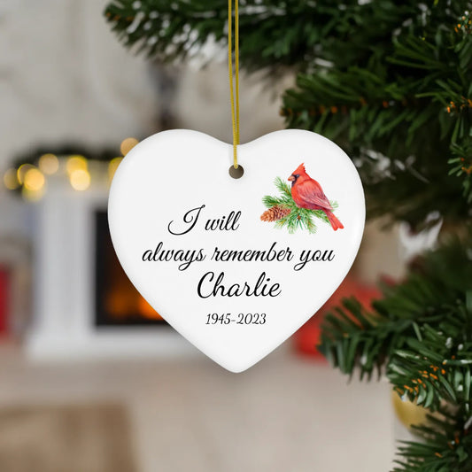 Personalized Memorial Cardinal Heart Ceramic Ornament