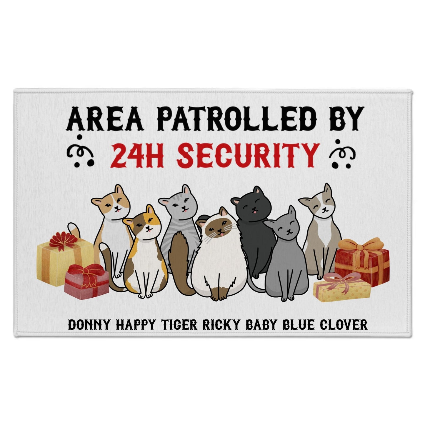 Area Patrolled by 24 Hour Security Cats - Personalized Indoor Doormat