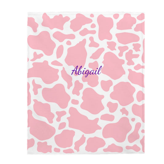 Personalized Pink Cow Print Velveteen Plush Blanket