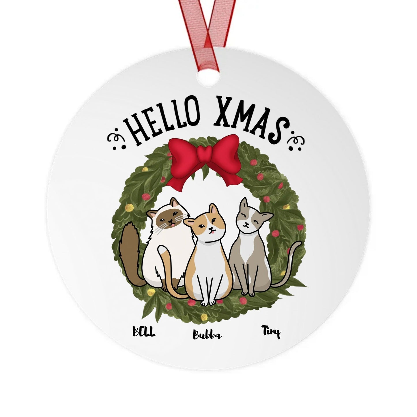 Custom Hello Xmas Cat Metal Christmas Ornament