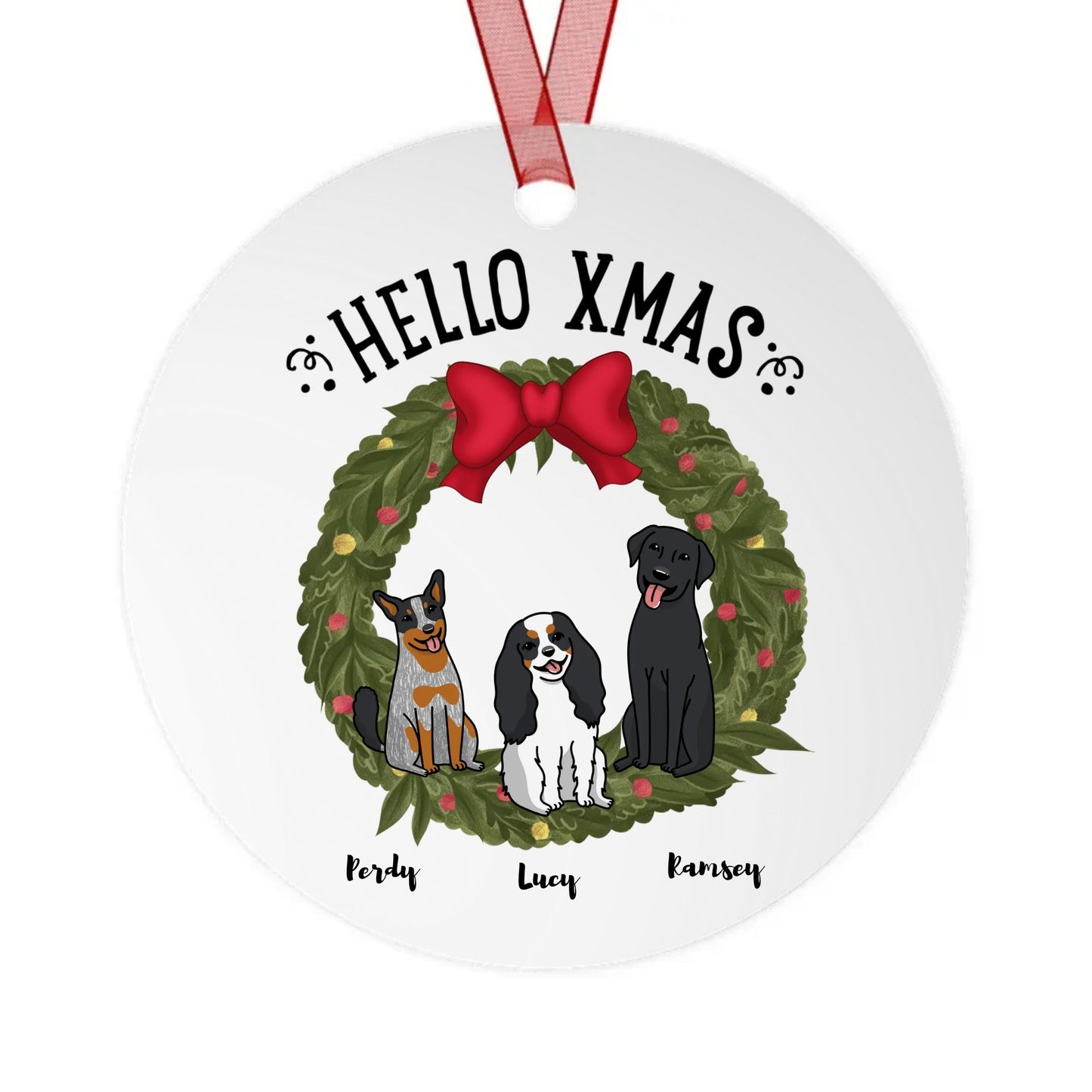 Custom Hello Xmas Dog Metal Christmas Ornaments