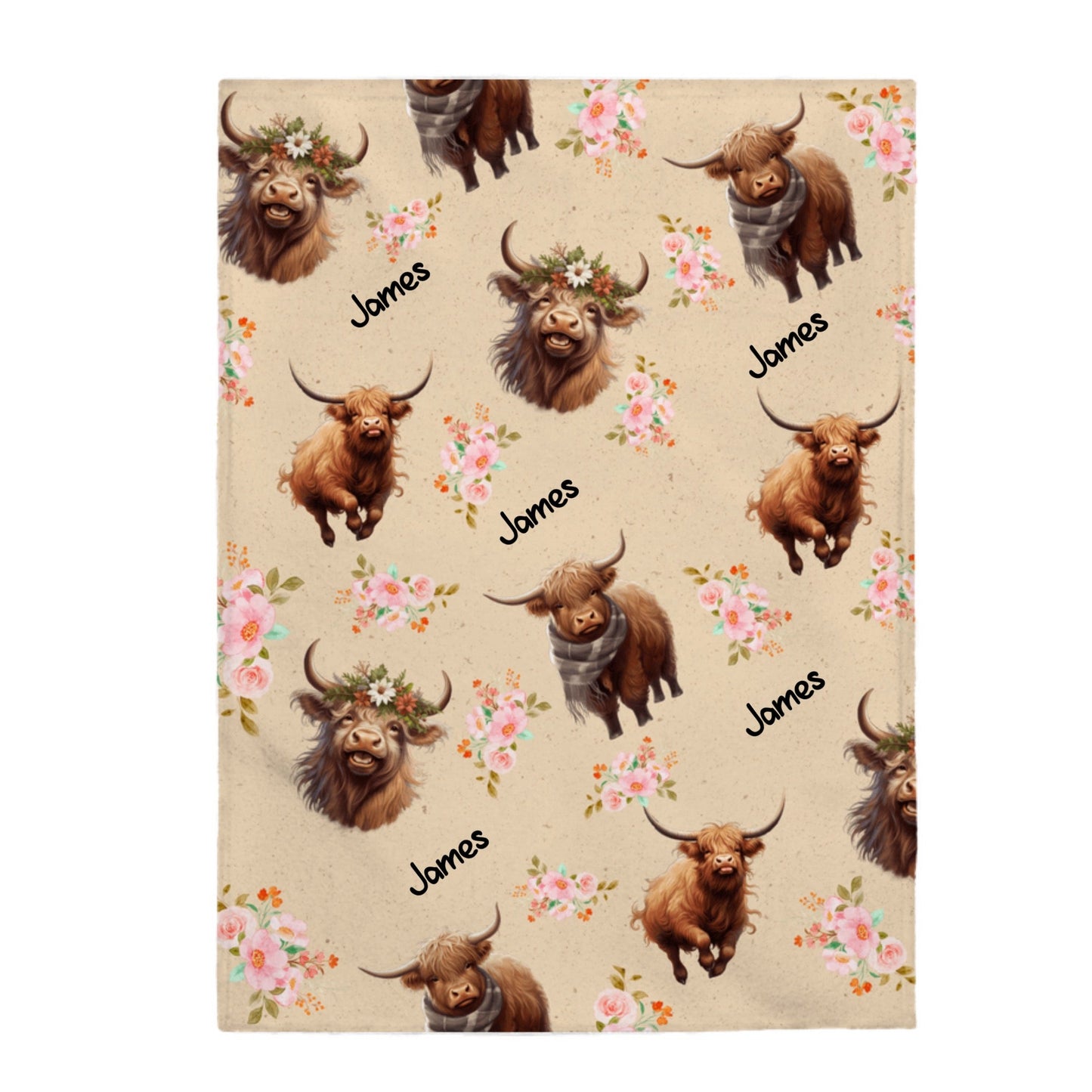 Personalized Highland Cow Velveteen Plush Blanket