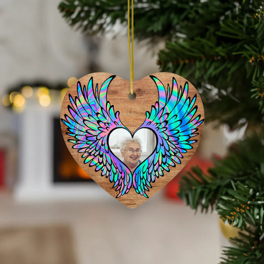 Custom Memorial Angel Wings Heart Ceramic Ornament