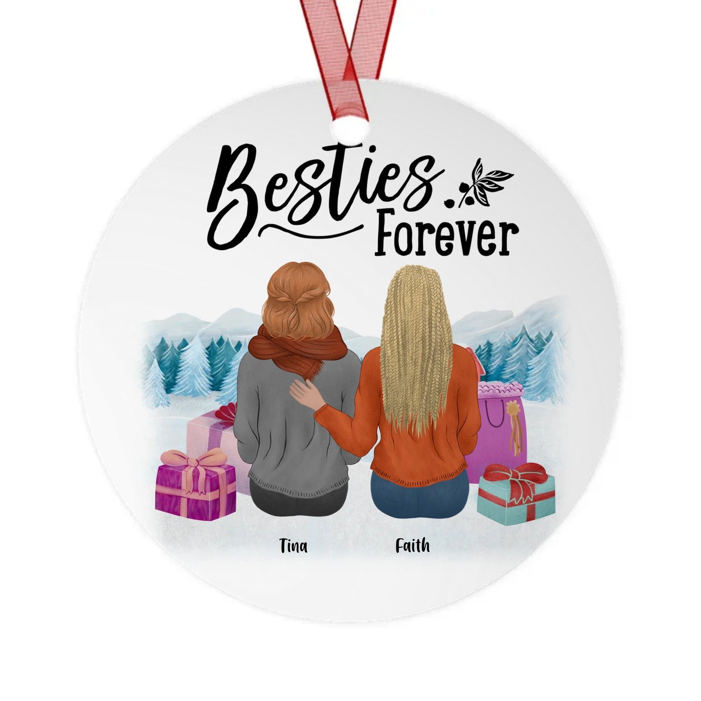 Custom Besties Forever Friends Back Metal Ornaments